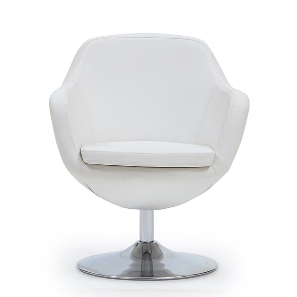 Manhattan Comfort Caisson Faux Leather Swivel Accent Chair in White and Polished Chrome AC028-WH - main